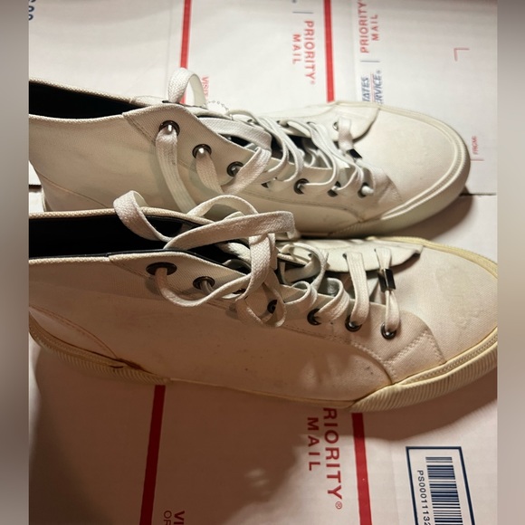 NEW LANVIN PARIS MID HI TOP WHITE DISTRESSED CANVAS Size 7/ Euro 40 - Picture 1 of 10